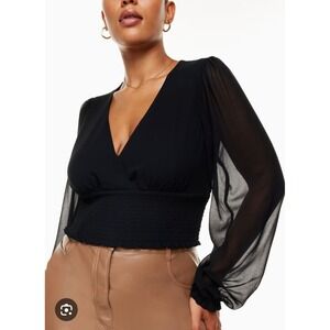 Wilfred Black Blouse Long Sleeve Smocked Waist V Neck Top Womens‎ Size Medium